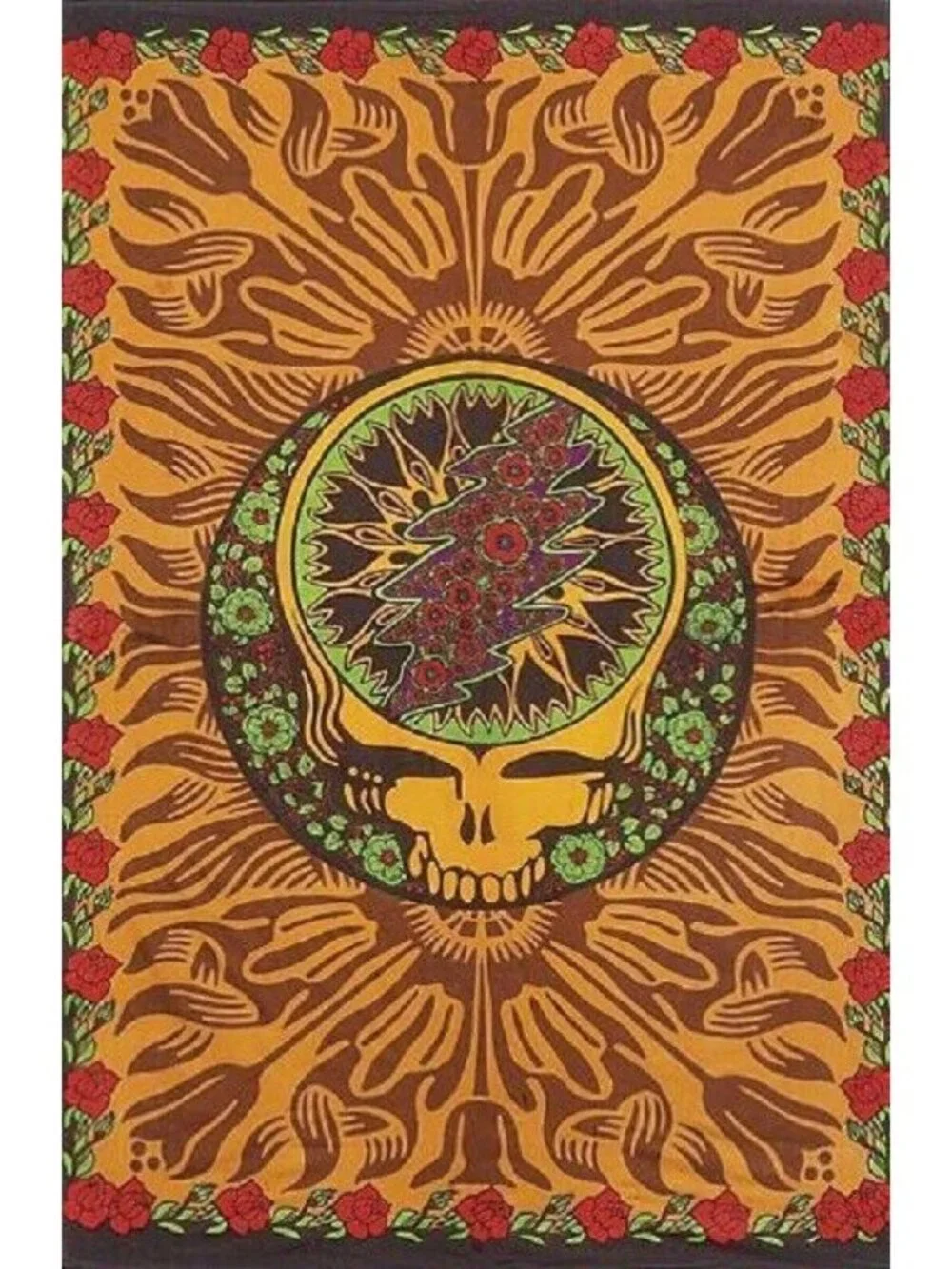 New Brown 30x45 Mini Grateful Dead Steal Your Face Gift Tapestry Red Roses Art